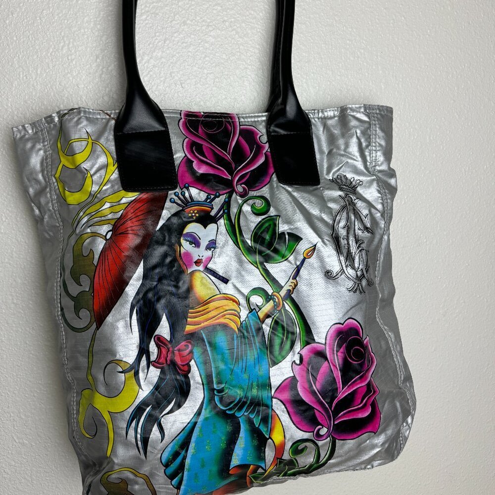 Christian Audigier Silver Tote Shoulder Bag Like NEW